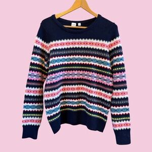 Gap Women's Navy/Multicolor Fair Isle Wool Blend Beautiful Casual Warm Sweater M